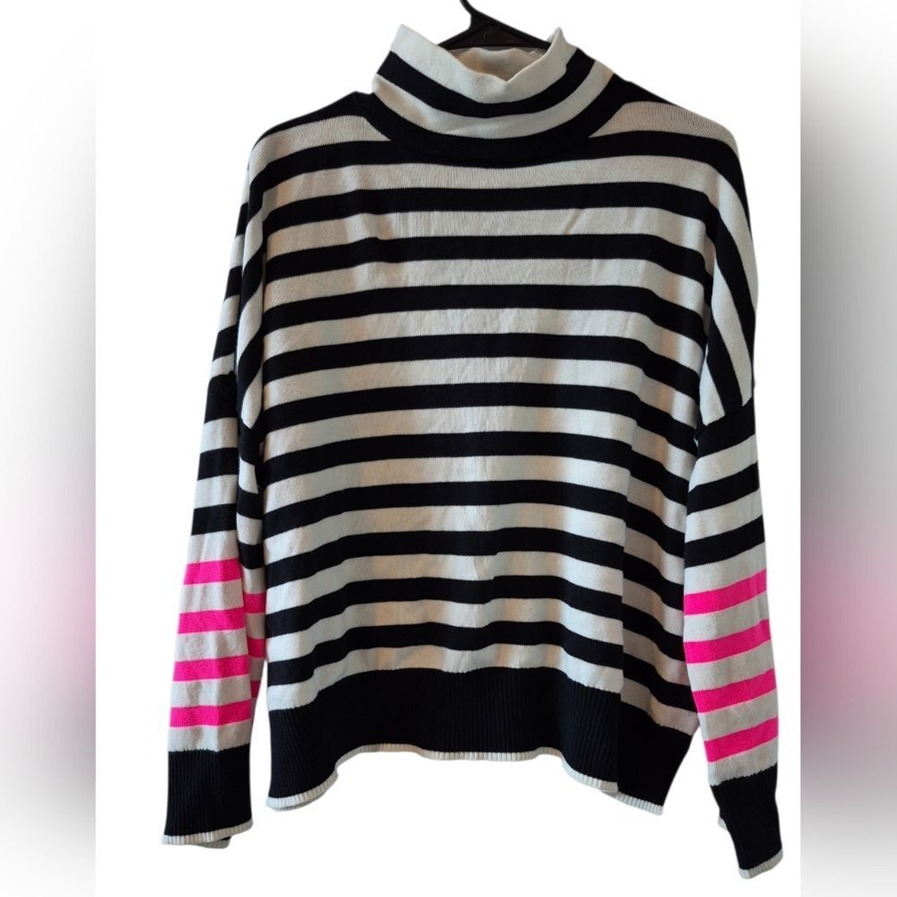 Wispr by Brodie Mockneck White Black Pink Striped Sweater XS